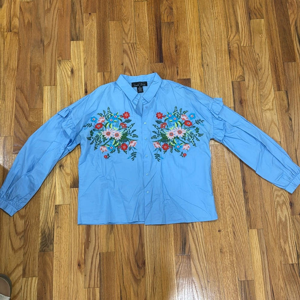 Blue Brandon Thomas Button Up Shirt with Embroidery